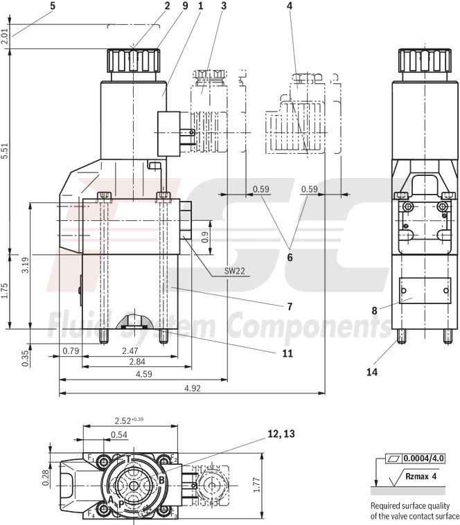technical illustration-R900212093-2/2-, 3/2- or 4/2-way version Porting pattern according to DIN 24340 form A Porting pattern according to ISO&nbsp;4401-03-02-0-05 Air-gap DC solenoids with detachable coil Solenoid coil is rotatable by 90&deg; The coil can be changed without having to open the pressure-tight chamber Electrical connection as individual connection Optional auxiliary operating device Inductive position switch and proximity sensors (contactless)