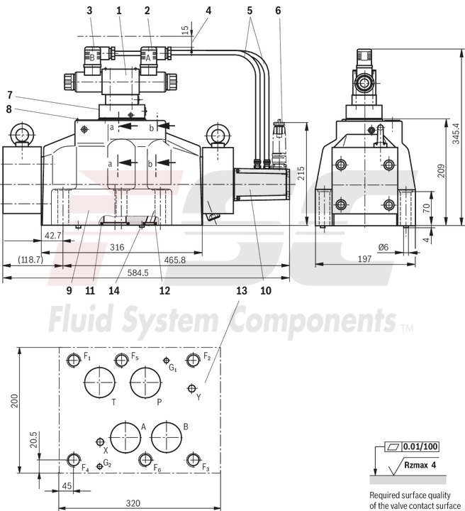 technical illustration-R900727476-Pilot-operated 2-stage proportional directional valves with electrical position feedback of the main control spool and integrated electronics (OBE) Control of flow direction and size Proportional solenoid operation For subplate mounting: Porting pattern according to ISO 4401 Electrical position feedback Spring-centered main control spool Pilot control valve: single-stage proportional directional valve Main stage with position control