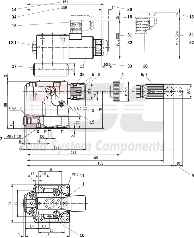 technical illustration-R978913054-Size 10, P → T, mechanical, 24 V DC