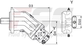 technical illustration-R902202055-Large variety of available nominal sizes allows exact adjustment to the application High power density Very high total efficiency High starting efficiency Working ports SAE flange or thread Optional with integrated pressure relief valve Optional with mounted addifitonal valve: counterbalance valve (BVD/BVE), flushing and boost-pressure valve Bent-axis design