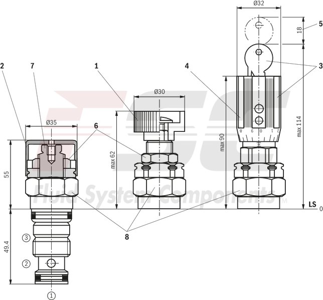 technical illustration-R900438134-Pressure reducing valve, pilot operated