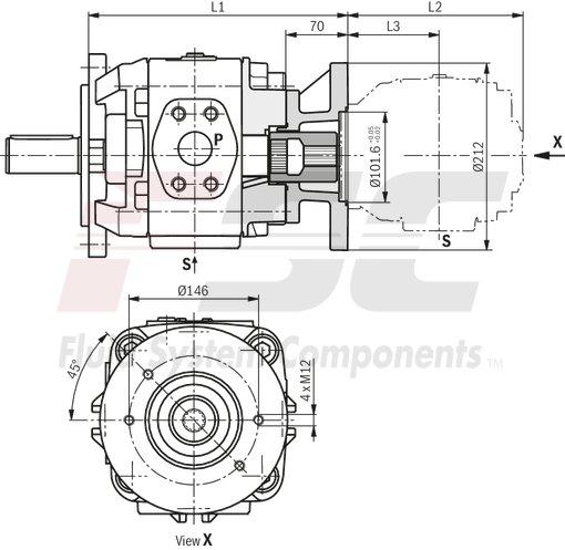 technical illustration-R901147113-Internal gear pump, size 40, pressure 350 bar for industrial applications, open circuit