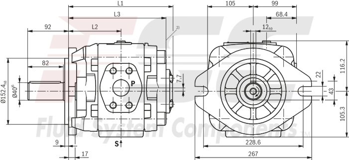 technical illustration-R901147113-Internal gear pump, size 40, pressure 350 bar for industrial applications, open circuit