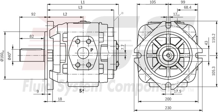 technical illustration-R901147113-Internal gear pump, size 40, pressure 350 bar for industrial applications, open circuit