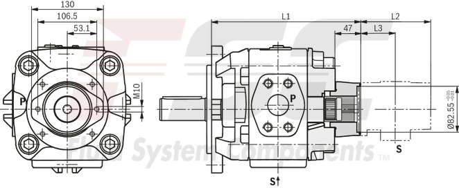 technical illustration-R901147113-Internal gear pump, size 40, pressure 350 bar for industrial applications, open circuit