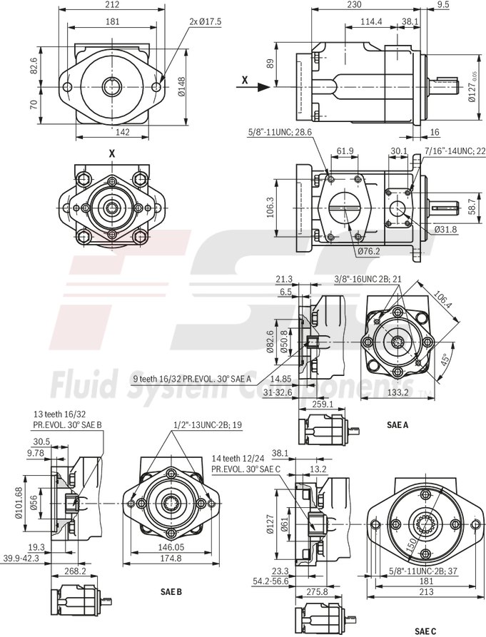 technical illustration-R978045699-Fixed displacement, size 45 cm³, pressure 175 bar, clockwise rotation, 600-1800 rpm, mounting flange SAE-B