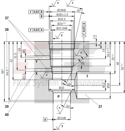 technical illustration-R901223095-For subplate mounting<br>
Porting pattern according to ISO&nbsp;6264-06-09-*-97 (NG10) and ISO&nbsp;6264-08-13-*-97 (NG25) For threaded connection 4 adjustment types for pressure adjustment, optionally<br>
• Rotary knob<br>
• Sleeve with hexagon and protective cap<br>
• Lockable rotary knob with scale<br>
• Rotary knob with scale 5 pressure ratings
