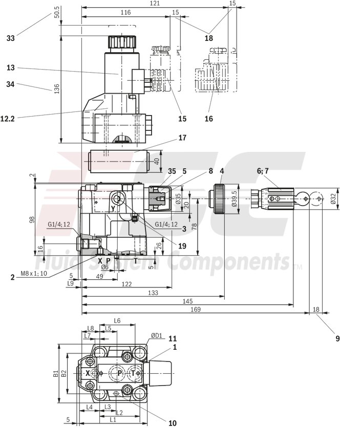 technical illustration-R978913054-Size 10, P → T, mechanical, 24 V DC