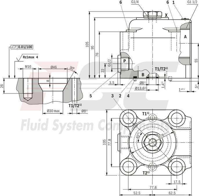 technical illustration-R900964465-Size 40, A → B, hydraulically actuated