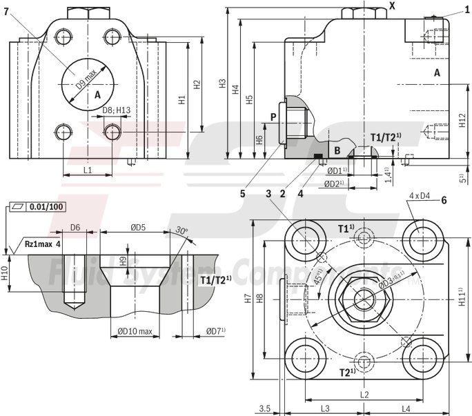 technical illustration-R900964465-Size 40, A → B, hydraulically actuated