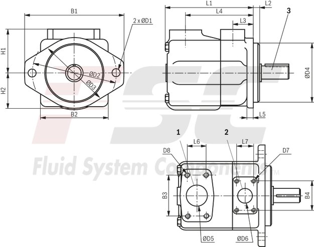 technical illustration-R978045699-Fixed displacement, size 45 cm³, pressure 175 bar, clockwise rotation, 600-1800 rpm, mounting flange SAE-B
