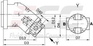 technical illustration-R902202055-Large variety of available nominal sizes allows exact adjustment to the application High power density Very high total efficiency High starting efficiency Working ports SAE flange or thread Optional with integrated pressure relief valve Optional with mounted addifitonal valve: counterbalance valve (BVD/BVE), flushing and boost-pressure valve Bent-axis design