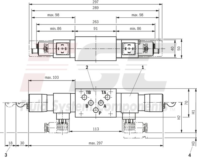 technical illustration-R901102362-200 bar, micro switch with NC contact/NO contact function, device connector DIN EN 175301-803 (large cubic connector)