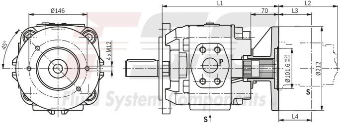 technical illustration-R901147113-Internal gear pump, size 40, pressure 350 bar for industrial applications, open circuit