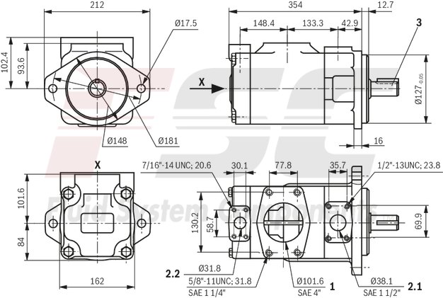 technical illustration-R978045699-Fixed displacement, size 45 cm³, pressure 175 bar, clockwise rotation, 600-1800 rpm, mounting flange SAE-B