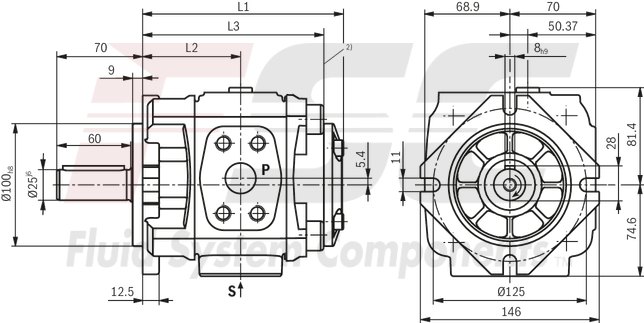 technical illustration-R901147113-Internal gear pump, size 40, pressure 350 bar for industrial applications, open circuit