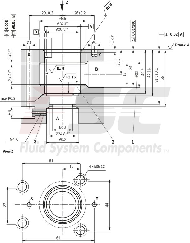 technical illustration-R900596961-For subplate mounting Porting pattern according to ISO&nbsp;5781 For threaded connection As cartridge valve 4 optional adjustment types:&bull; Rotary knob&bull; Sleeve with hexagon and protective cap&bull; Lockable rotary knob with scale&bull; Rotary knob with scale 5 pressure ratings Check valve, optional (subplate mounting only)