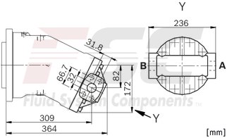 technical illustration-R902202055-Large variety of available nominal sizes allows exact adjustment to the application High power density Very high total efficiency High starting efficiency Working ports SAE flange or thread Optional with integrated pressure relief valve Optional with mounted addifitonal valve: counterbalance valve (BVD/BVE), flushing and boost-pressure valve Bent-axis design