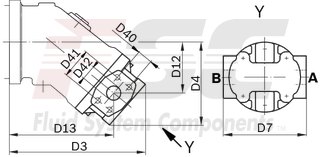 technical illustration-R902161205-Large variety of available nominal sizes allows exact adjustment to the application High power density Very high total efficiency High starting efficiency Working ports SAE flange or thread Optional with integrated pressure relief valve Optional with mounted addifitonal valve: counterbalance valve (BVD/BVE), flushing and boost-pressure valve Bent-axis design
