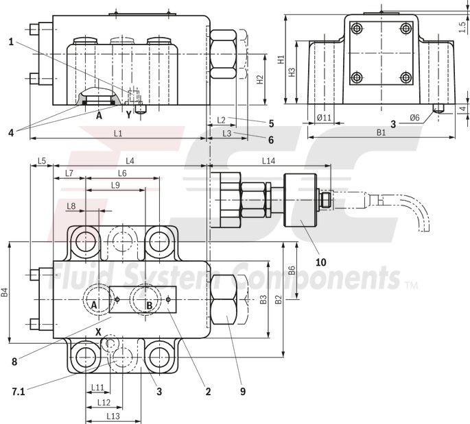 technical illustration-R900501701-For subplate mounting Porting pattern according to ISO&nbsp;5781-06-07-0-00 (NG10), ISO&nbsp;5781-08-10-0-00 (NG20), ISO&nbsp;5781-10-13-0-00 (NG32) For threaded connection For the leakage-free blocking of one actuator port Pilot oil return, internal Version with pre-opening for dampened release, optional Various cracking pressures, optional Check valve installation sets available individually Corrosion-protected design