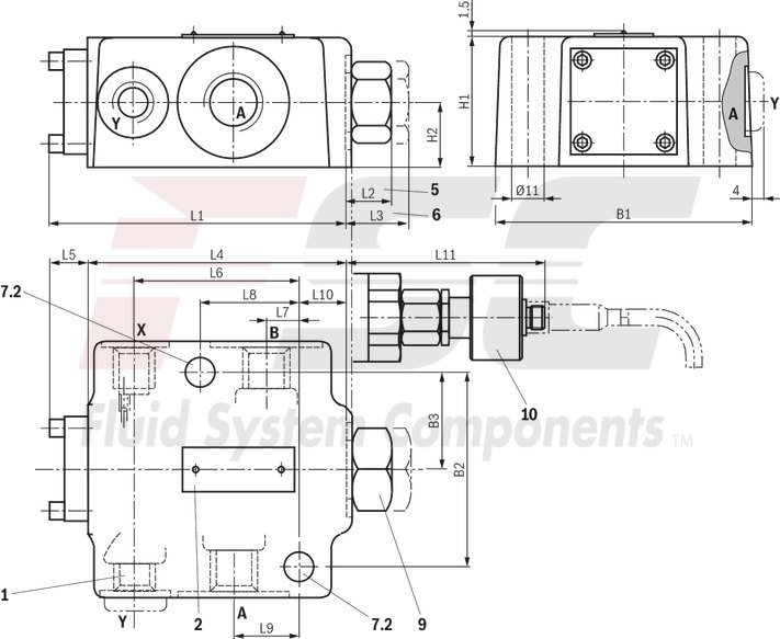 technical illustration-R900457388-For subplate mounting Porting pattern according to ISO&nbsp;5781-06-07-0-00 (NG10), ISO&nbsp;5781-08-10-0-00 (NG20), ISO&nbsp;5781-10-13-0-00 (NG32) For threaded connection For the leakage-free blocking of one actuator port Attachment possibility for directional spool valve or directional seat valve, optional Pilot oil return, external Version with pre-opening for dampened release, optional Various cracking pressures, optional Check valve installation sets available individually Corrosion-protected design
