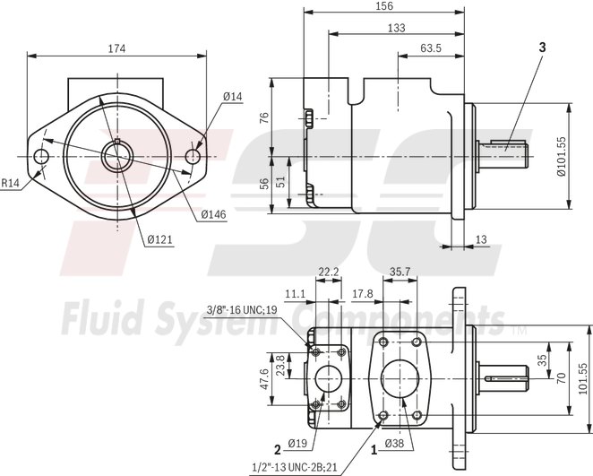 technical illustration-R978045699-Fixed displacement, size 45 cm³, pressure 175 bar, clockwise rotation, 600-1800 rpm, mounting flange SAE-B