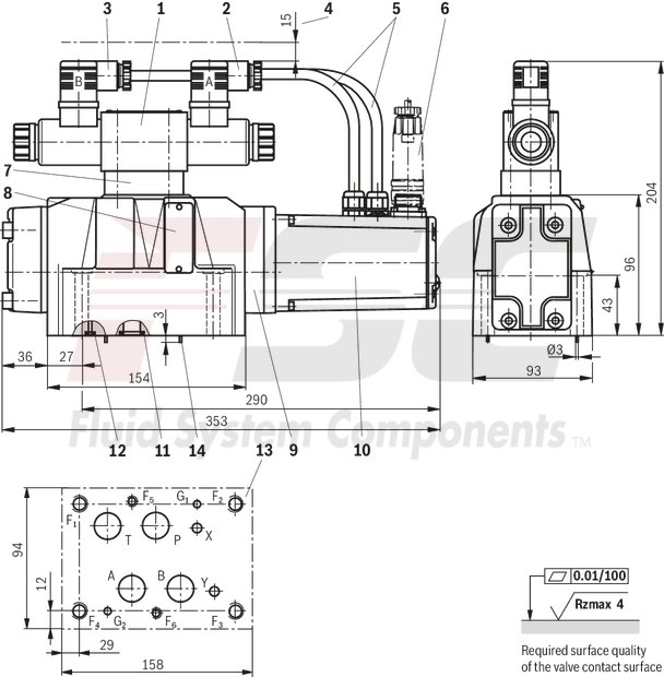 technical illustration-R900727476-Pilot-operated 2-stage proportional directional valves with electrical position feedback of the main control spool and integrated electronics (OBE) Control of flow direction and size Proportional solenoid operation For subplate mounting: Porting pattern according to ISO 4401 Electrical position feedback Spring-centered main control spool Pilot control valve: single-stage proportional directional valve Main stage with position control