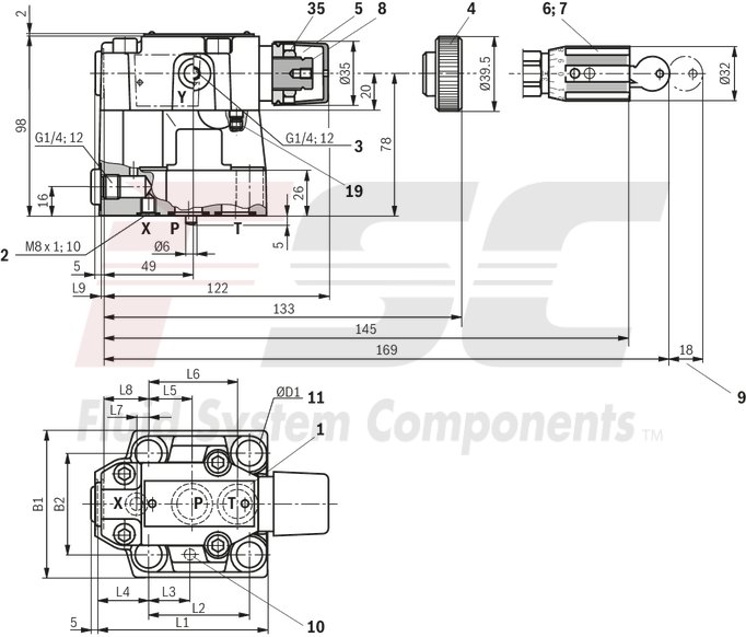 technical illustration-R900505052-Size 10, P → T, mechanically actuated