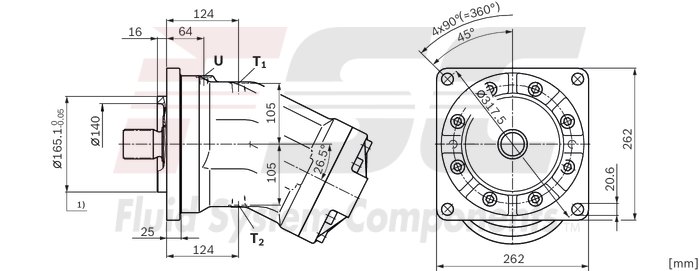 technical illustration-R902202055-Large variety of available nominal sizes allows exact adjustment to the application High power density Very high total efficiency High starting efficiency Working ports SAE flange or thread Optional with integrated pressure relief valve Optional with mounted addifitonal valve: counterbalance valve (BVD/BVE), flushing and boost-pressure valve Bent-axis design