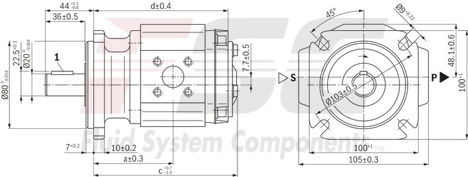 technical illustration-R900984020-Internal gear pump, size 11, pressure 350 bar for industrial applications, open circuit