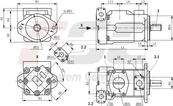technical illustration-R978045699-Fixed displacement, size 45 cm³, pressure 175 bar, clockwise rotation, 600-1800 rpm, mounting flange SAE-B