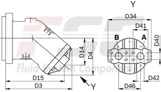 technical illustration-R902202055-Large variety of available nominal sizes allows exact adjustment to the application High power density Very high total efficiency High starting efficiency Working ports SAE flange or thread Optional with integrated pressure relief valve Optional with mounted addifitonal valve: counterbalance valve (BVD/BVE), flushing and boost-pressure valve Bent-axis design