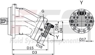 technical illustration-R902161205-Large variety of available nominal sizes allows exact adjustment to the application High power density Very high total efficiency High starting efficiency Working ports SAE flange or thread Optional with integrated pressure relief valve Optional with mounted addifitonal valve: counterbalance valve (BVD/BVE), flushing and boost-pressure valve Bent-axis design
