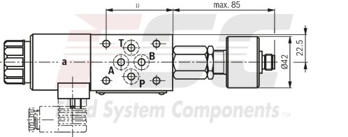 technical illustration-R900945999-Direct-controlled directional slide valve with solenoid actuation Sandwich plate valve As stop straight-through valve or stop straight-through short circuit valve Porting pattern according to DIN&nbsp;24340 form&nbsp;A (without locating hole), (standard) Porting pattern according to ISO&nbsp;4401-03-02-0-05 (with locating hole) Wet-pin AC or DC solenoids Manual override, optional