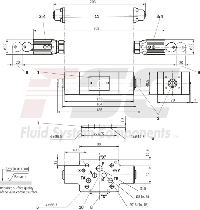 technical illustration-R900517812-Size 10, A1 &rarr; A2, B1 &rarr; B2 or A2 &rarr; A1, B2 &rarr; B1, mechanical