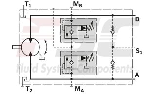 technical illustration-R902161205-Large variety of available nominal sizes allows exact adjustment to the application High power density Very high total efficiency High starting efficiency Working ports SAE flange or thread Optional with integrated pressure relief valve Optional with mounted addifitonal valve: counterbalance valve (BVD/BVE), flushing and boost-pressure valve Bent-axis design
