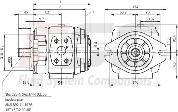 technical illustration-R901147113-Internal gear pump, size 40, pressure 350 bar for industrial applications, open circuit