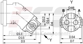 technical illustration-R902202055-Large variety of available nominal sizes allows exact adjustment to the application High power density Very high total efficiency High starting efficiency Working ports SAE flange or thread Optional with integrated pressure relief valve Optional with mounted addifitonal valve: counterbalance valve (BVD/BVE), flushing and boost-pressure valve Bent-axis design